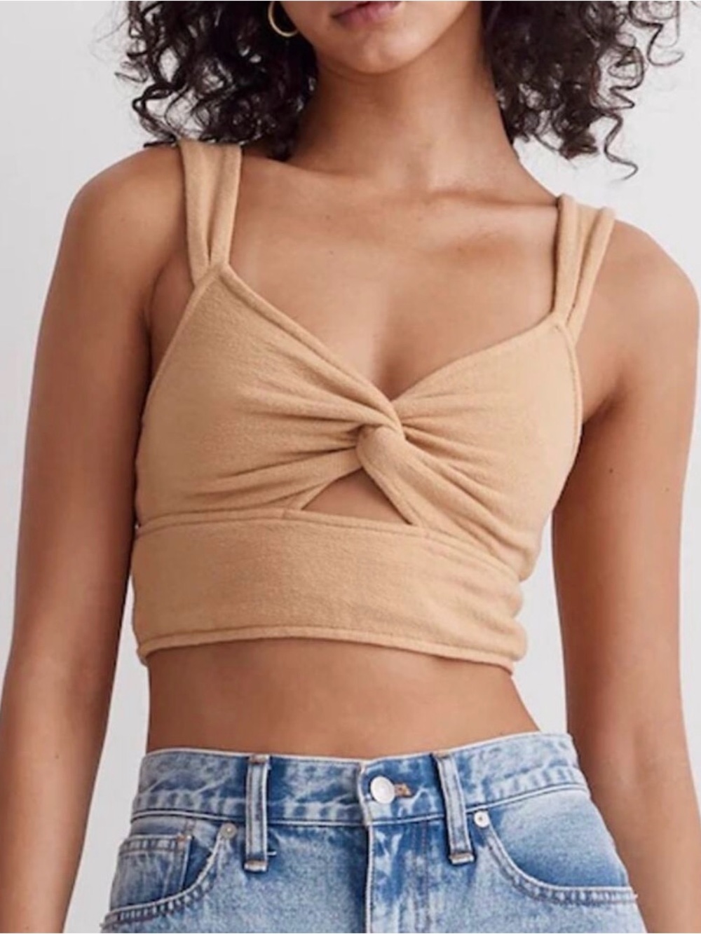 NWT Madewell Knot Front Cutout Crop Tank Top Camel Tan Textured Knit Size
Small